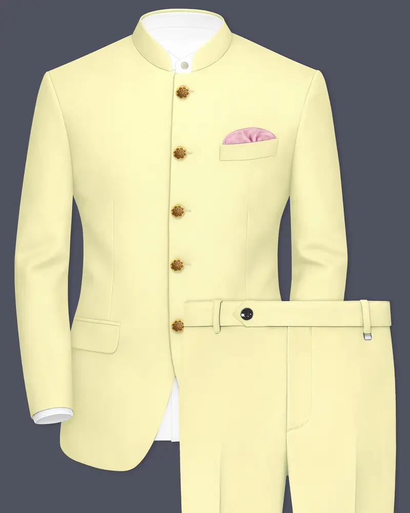 Maize Cream Stretchable Bandhgala Premium Cotton Traveler Suit 1