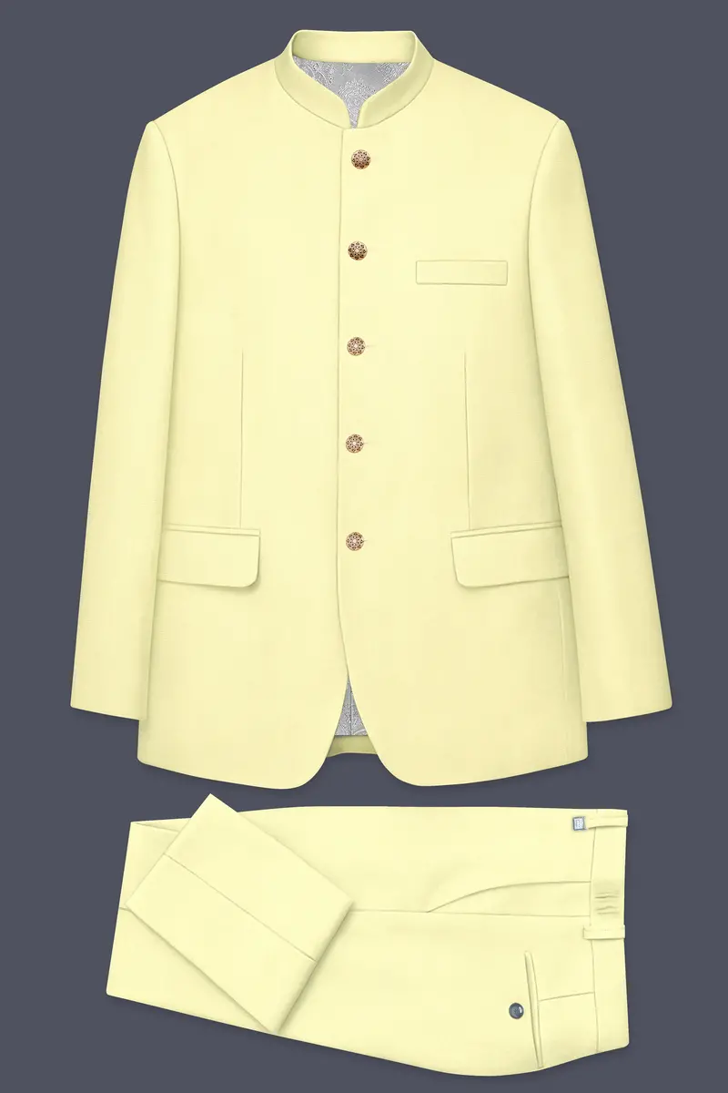 Maize Cream Stretchable Bandhgala Premium Cotton Traveler Suit 10