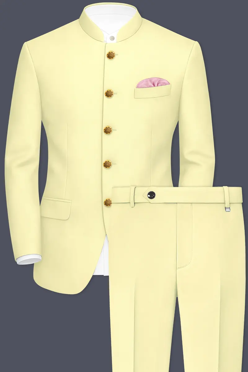 Maize Cream Stretchable Bandhgala Premium Cotton Traveler Suit 2