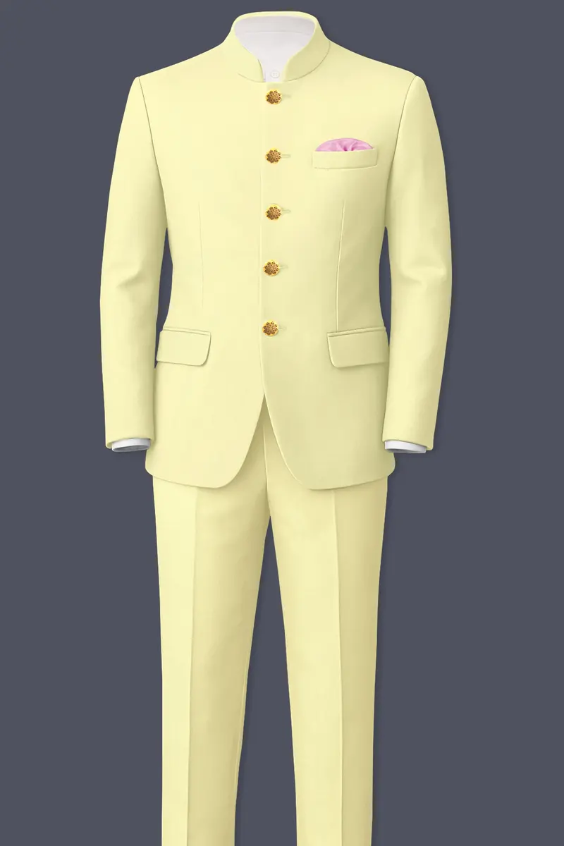 Maize Cream Stretchable Bandhgala Premium Cotton Traveler Suit 4