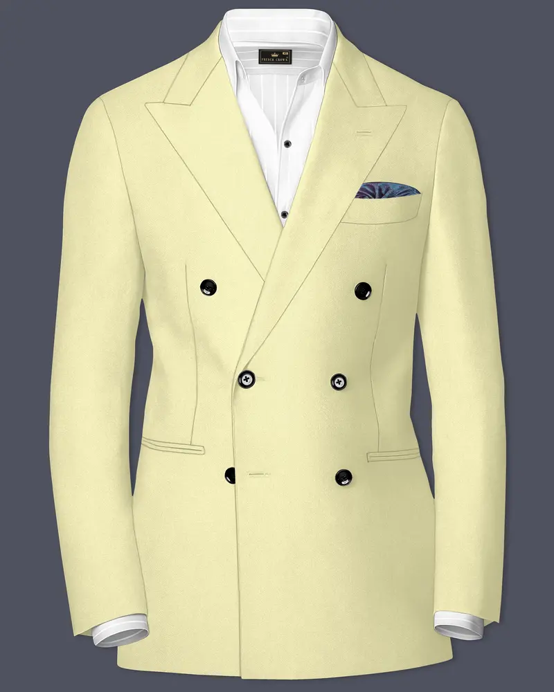 Maize Cream Stretchable Double Breasted Premium Cotton Traveler Blazer 1