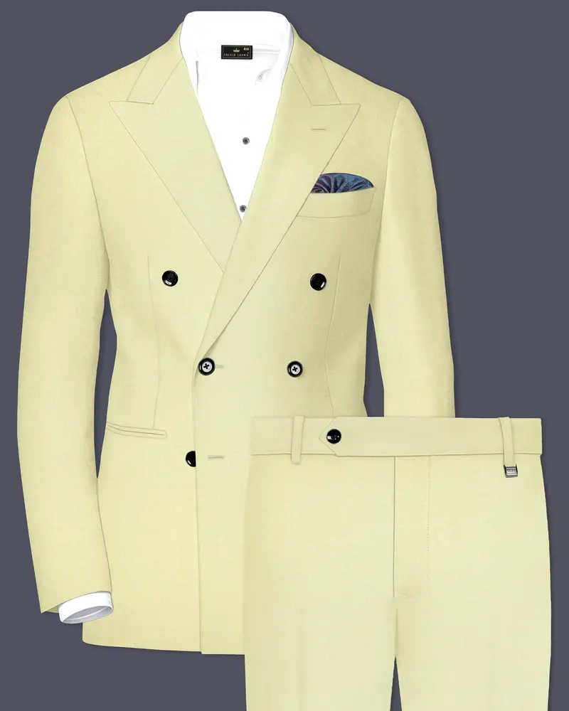 Maize Cream Stretchable Double Breasted Premium Cotton Traveler Suit 1