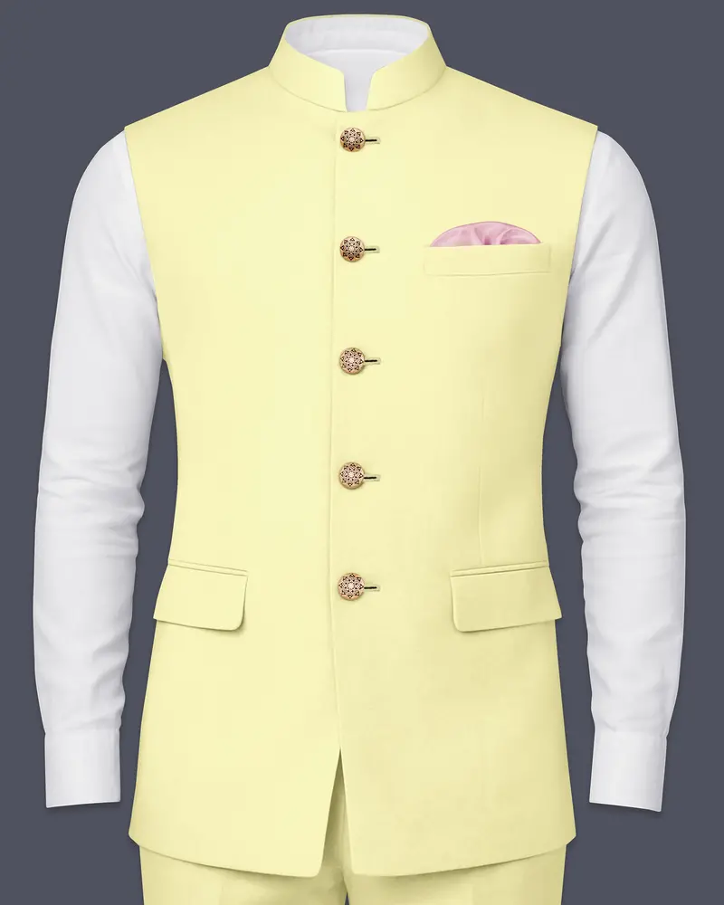 Maize Cream Stretchable Premium Cotton Traveler Nehru Jacket 1