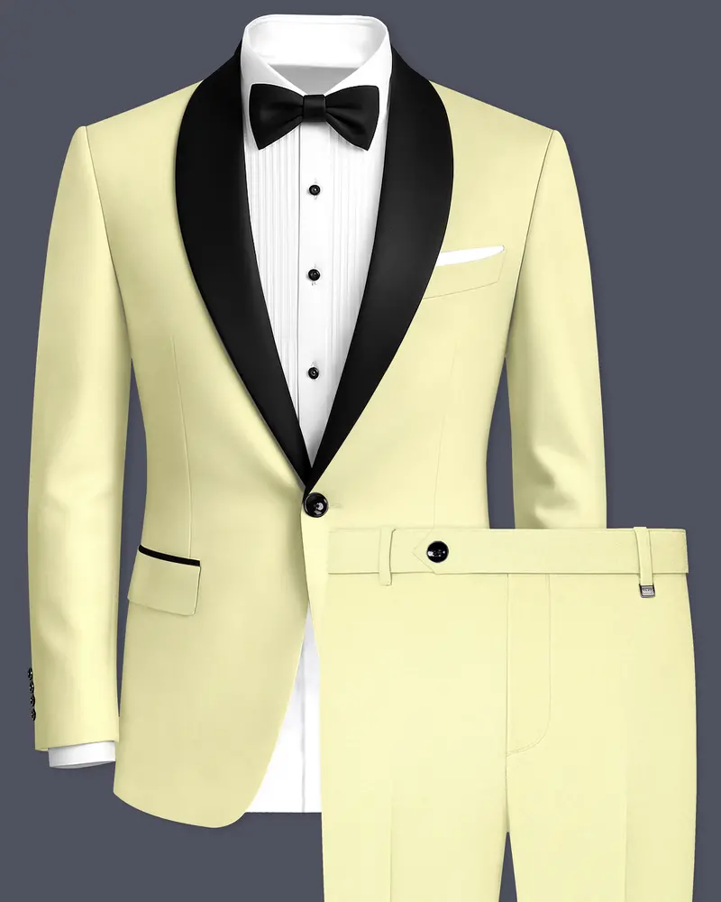 Maize Cream Tuxedo Premium Cotton Stretchable Traveler Suit 1