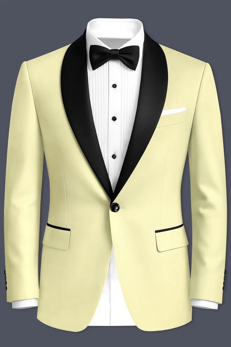 Maize Cream Tuxedo Premium Cotton Stretchable Traveler Suit 10