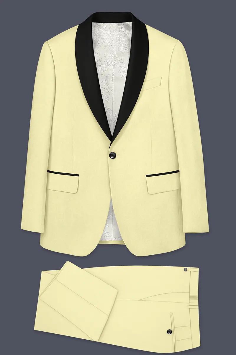 Maize Cream Tuxedo Premium Cotton Stretchable Traveler Suit 11