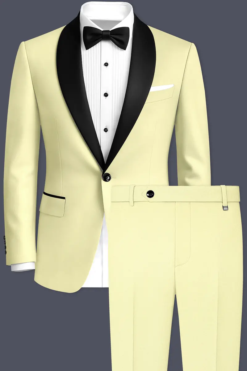 Maize Cream Tuxedo Premium Cotton Stretchable Traveler Suit 2