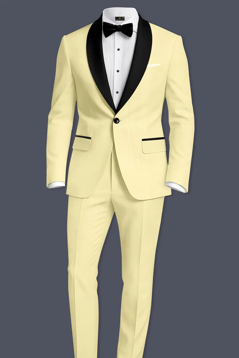 Maize Cream Tuxedo Premium Cotton Stretchable Traveler Suit 4