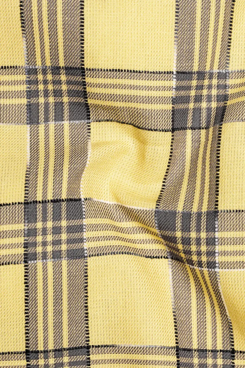 Maize Yellow And Dolphin Gray Checked Dobby Textured Premium Giza Cotton Shirt 3