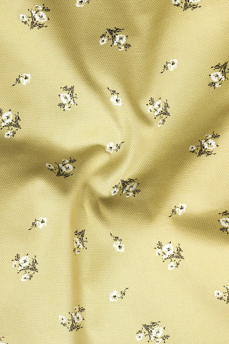 Maize Yellow Flower Printed Dobby Textured Premium Giza Cotton Shirt 2
