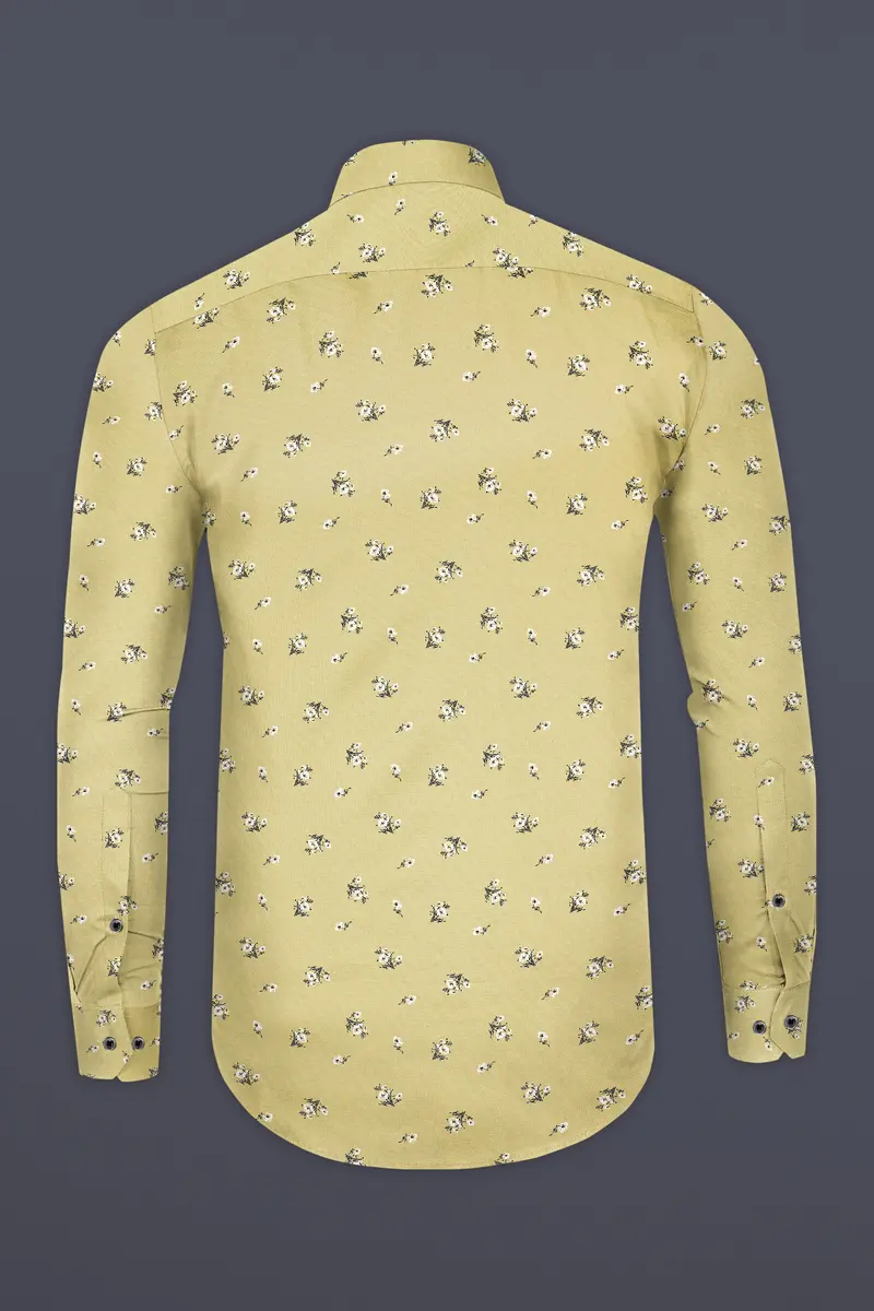 Maize Yellow Flower Printed Dobby Textured Premium Giza Cotton Shirt 5