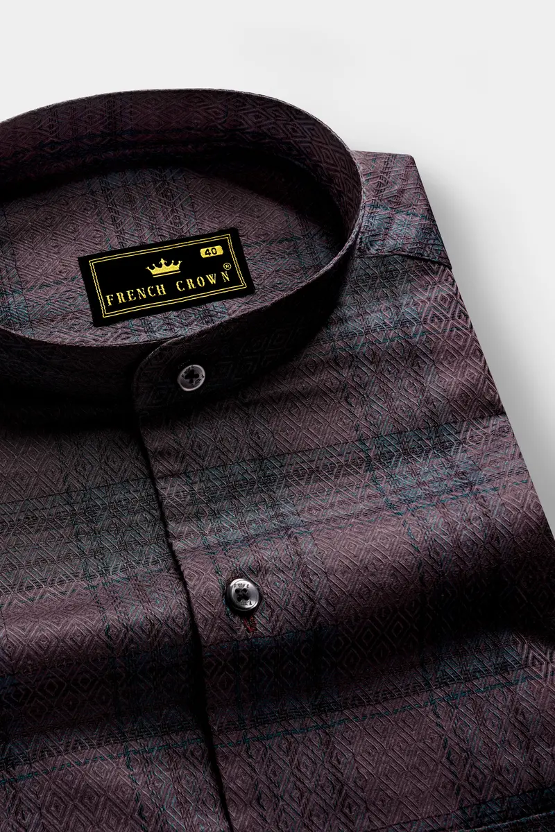 Majestic-Emperor Wine Plaid Jacquard Textured Premium Cotton Dress Shirt 1