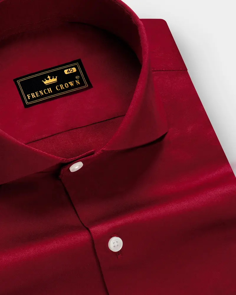 Majestic Ruby-Venetian Red Solid Subtle Sheen Super Soft Premium Cotton Cut Away Collar Dress Shirt 1