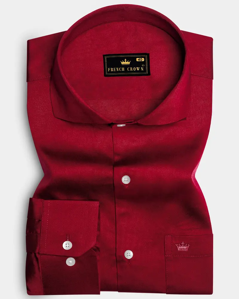 Majestic Ruby-Venetian Red Solid Subtle Sheen Super Soft Premium Cotton Cut Away Collar Dress Shirt 10