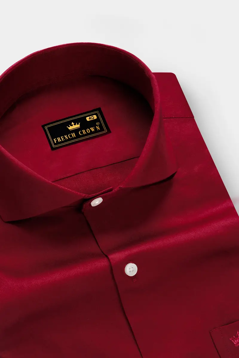 Majestic Ruby-Venetian Red Solid Subtle Sheen Super Soft Premium Cotton Cut Away Collar Dress Shirt 2