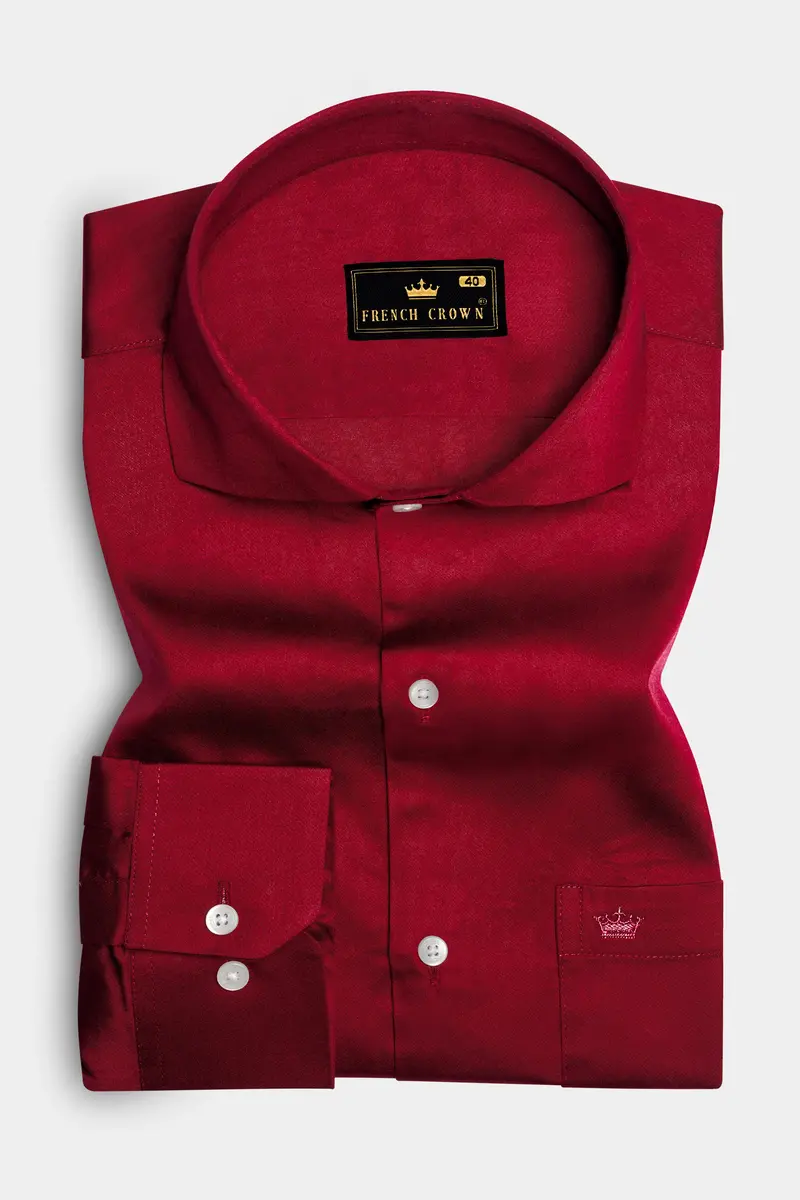 Majestic Ruby-Venetian Red Solid Subtle Sheen Super Soft Premium Cotton Cut Away Collar Dress Shirt 4