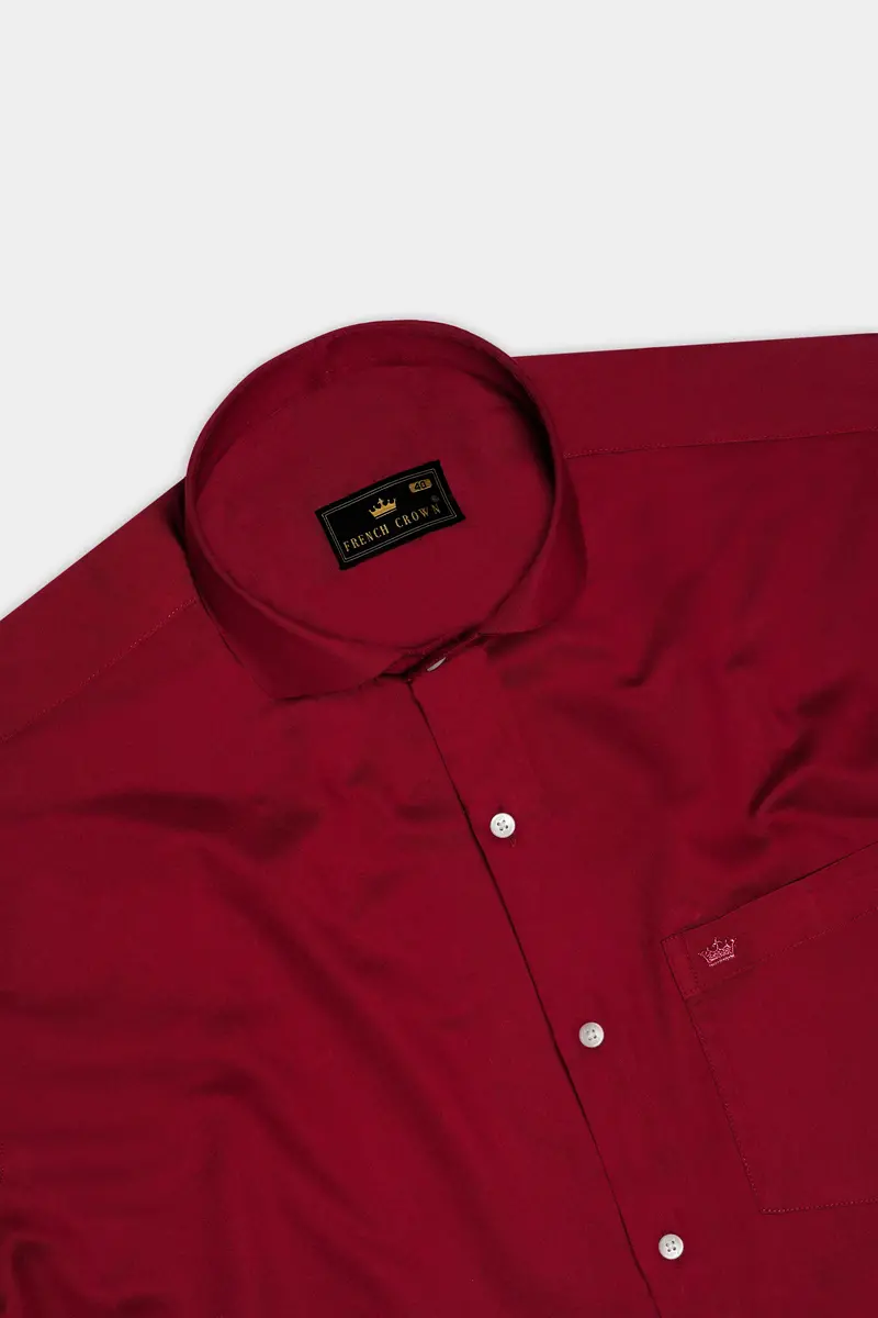 Majestic Ruby-Venetian Red Solid Subtle Sheen Super Soft Premium Cotton Cut Away Collar Dress Shirt 5