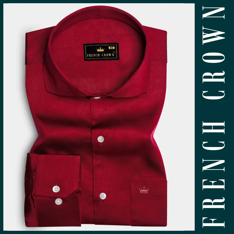 Majestic Ruby-Venetian Red Solid Subtle Sheen Super Soft Premium Cotton Cut Away Collar Dress Shirt 6