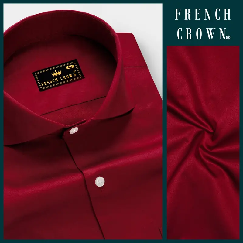 Majestic Ruby-Venetian Red Solid Subtle Sheen Super Soft Premium Cotton Cut Away Collar Dress Shirt 9