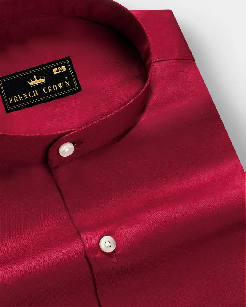 Majestic Ruby-Venetian Red Solid Subtle Sheen Super Soft Premium Cotton Semi Formal Mandarin Collar Shirt 1