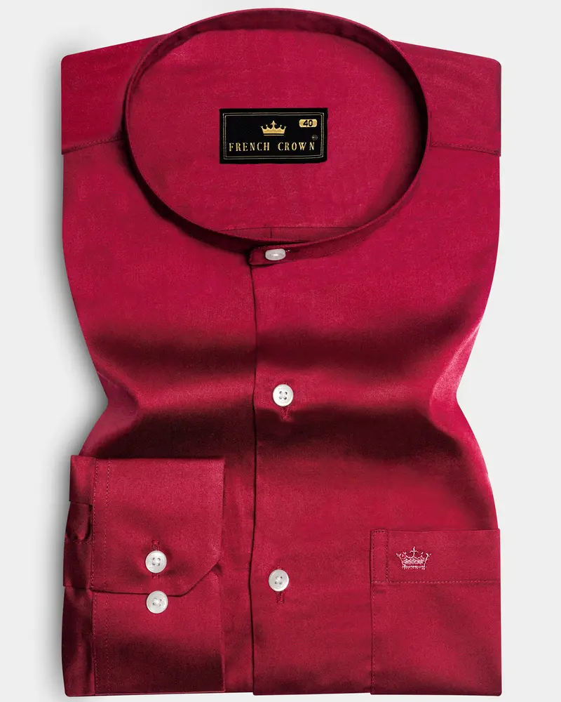 Majestic Ruby-Venetian Red Solid Subtle Sheen Super Soft Premium Cotton Semi Formal Mandarin Collar Shirt 10