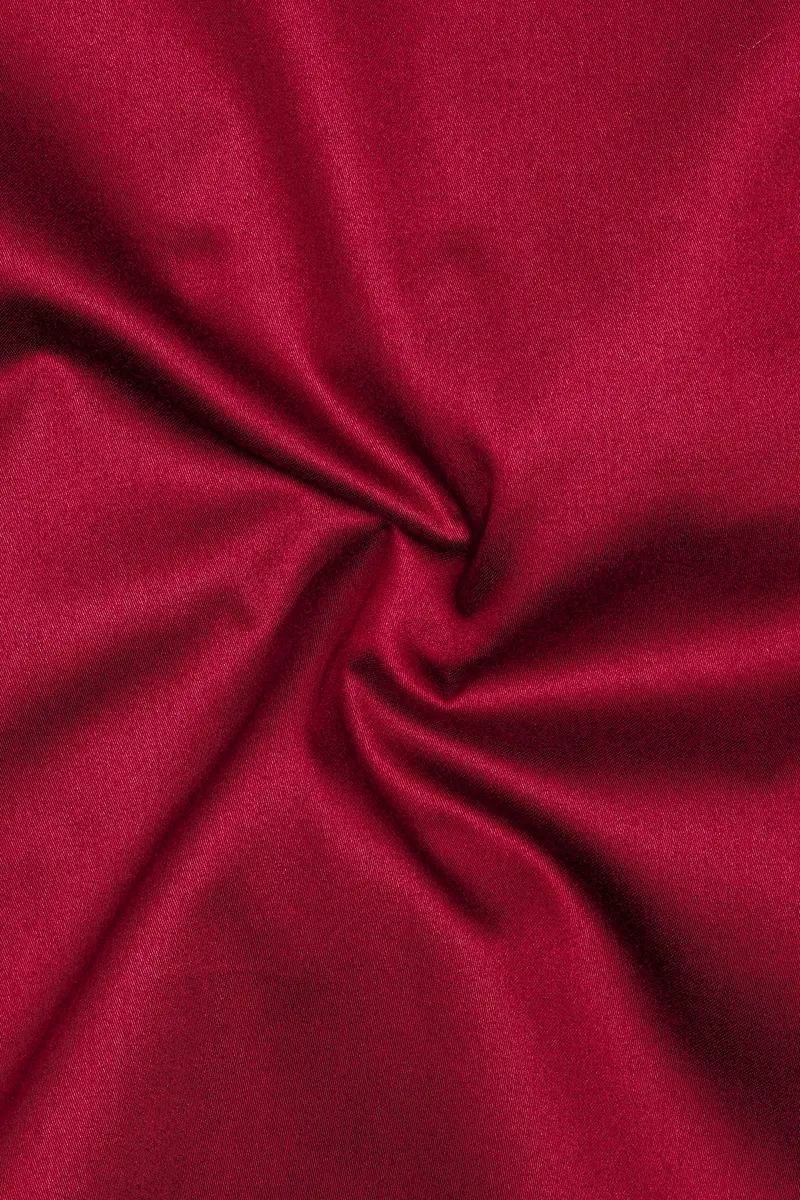 Majestic Ruby-Venetian Red Solid Subtle Sheen Super Soft Premium Cotton Semi Formal Mandarin Collar Shirt 3