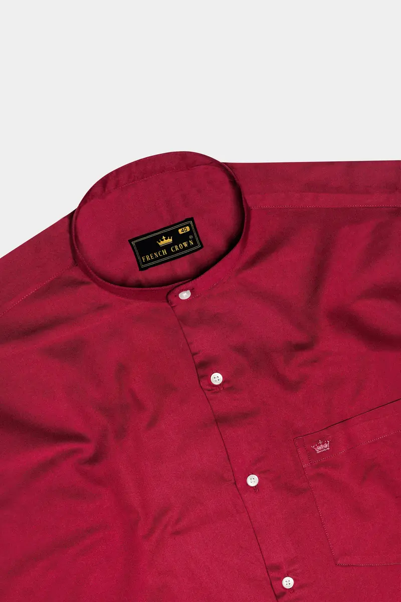 Majestic Ruby-Venetian Red Solid Subtle Sheen Super Soft Premium Cotton Semi Formal Mandarin Collar Shirt 5