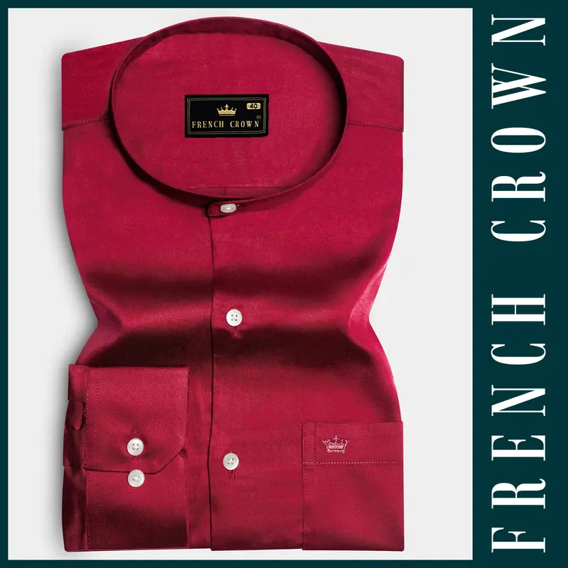 Majestic Ruby-Venetian Red Solid Subtle Sheen Super Soft Premium Cotton Semi Formal Mandarin Collar Shirt 6