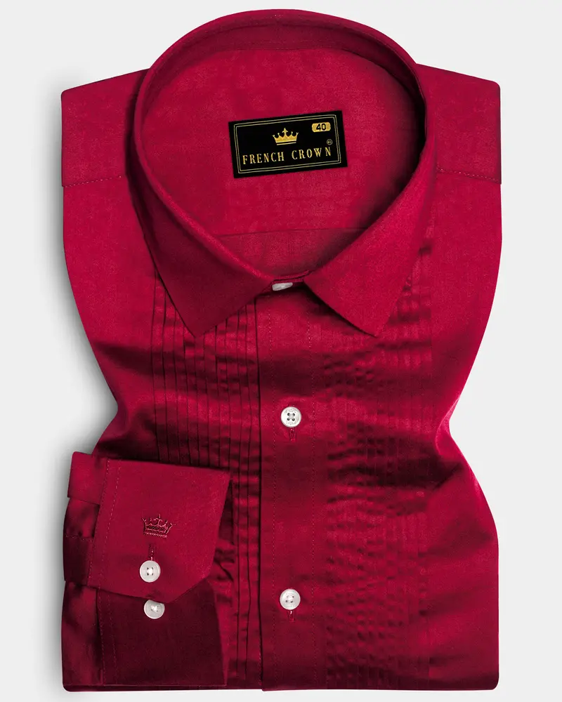 Majestic Ruby-Venetian Red Solid Subtle Sheen Super Soft Premium Cotton Tuxedo Shirt 1
