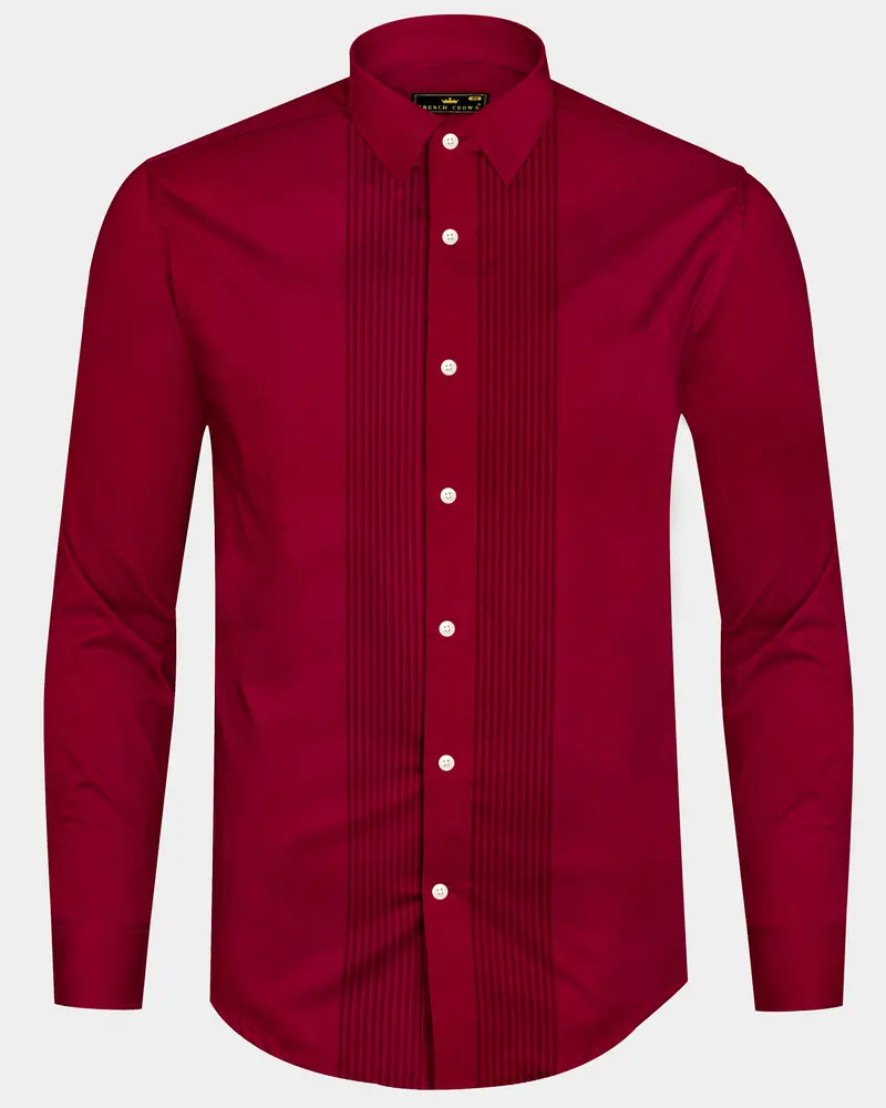 Majestic Ruby-Venetian Red Solid Subtle Sheen Super Soft Premium Cotton Tuxedo Shirt 10
