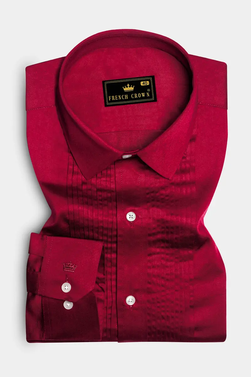 Majestic Ruby-Venetian Red Solid Subtle Sheen Super Soft Premium Cotton Tuxedo Shirt 2