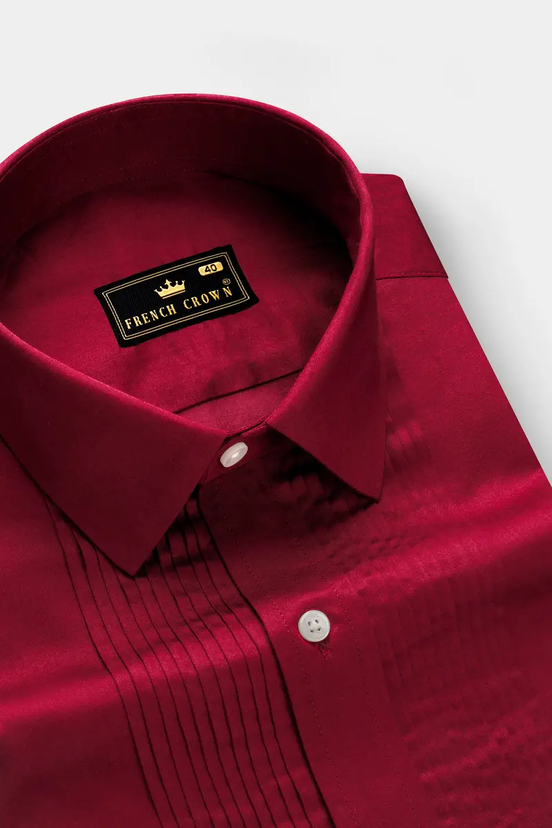 Majestic Ruby-Venetian Red Solid Subtle Sheen Super Soft Premium Cotton Tuxedo Shirt 4