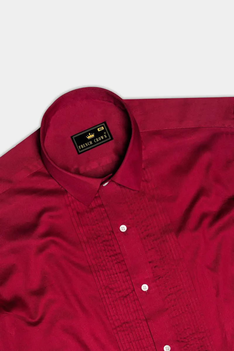 Majestic Ruby-Venetian Red Solid Subtle Sheen Super Soft Premium Cotton Tuxedo Shirt 5