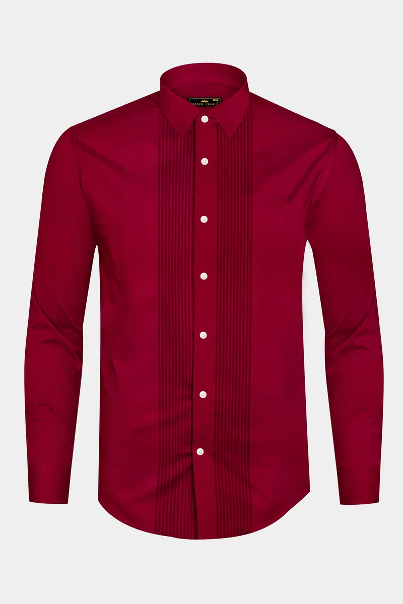 Majestic Ruby-Venetian Red Solid Subtle Sheen Super Soft Premium Cotton Tuxedo Shirt 6