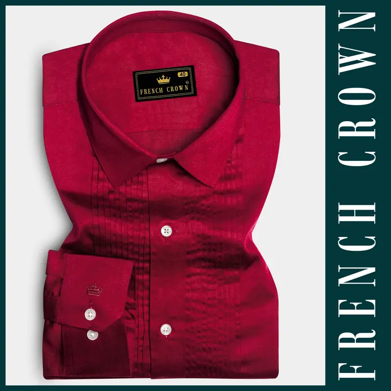 Majestic Ruby-Venetian Red Solid Subtle Sheen Super Soft Premium Cotton Tuxedo Shirt 7
