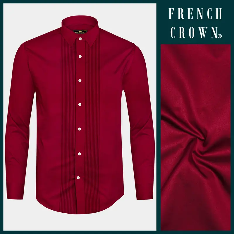 Majestic Ruby-Venetian Red Solid Subtle Sheen Super Soft Premium Cotton Tuxedo Shirt 8