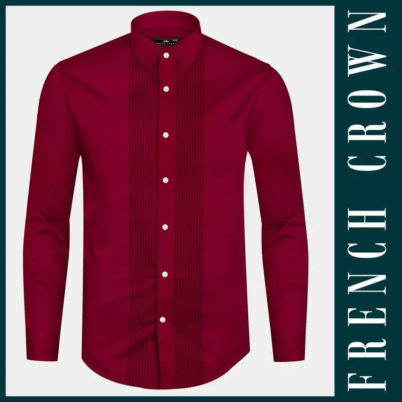 Majestic Ruby-Venetian Red Solid Subtle Sheen Super Soft Premium Cotton Tuxedo Shirt 9