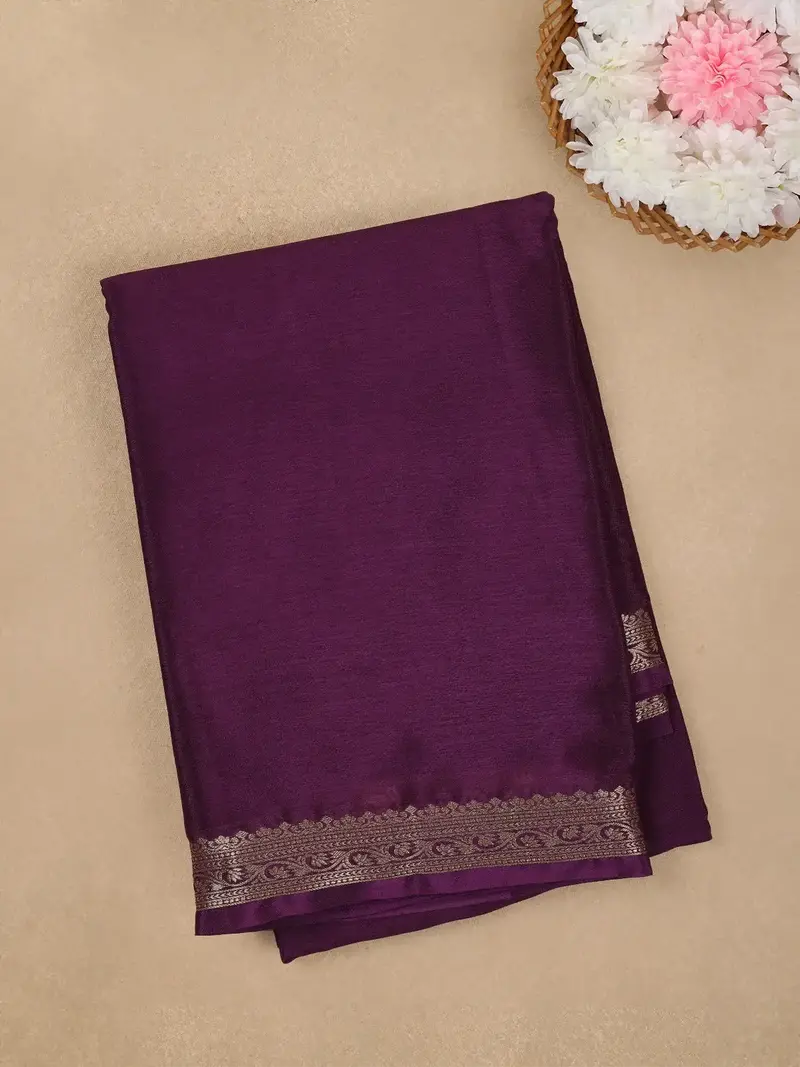 Majestic Wine Antique Gold Zari Border Mysore Silk Saree 1