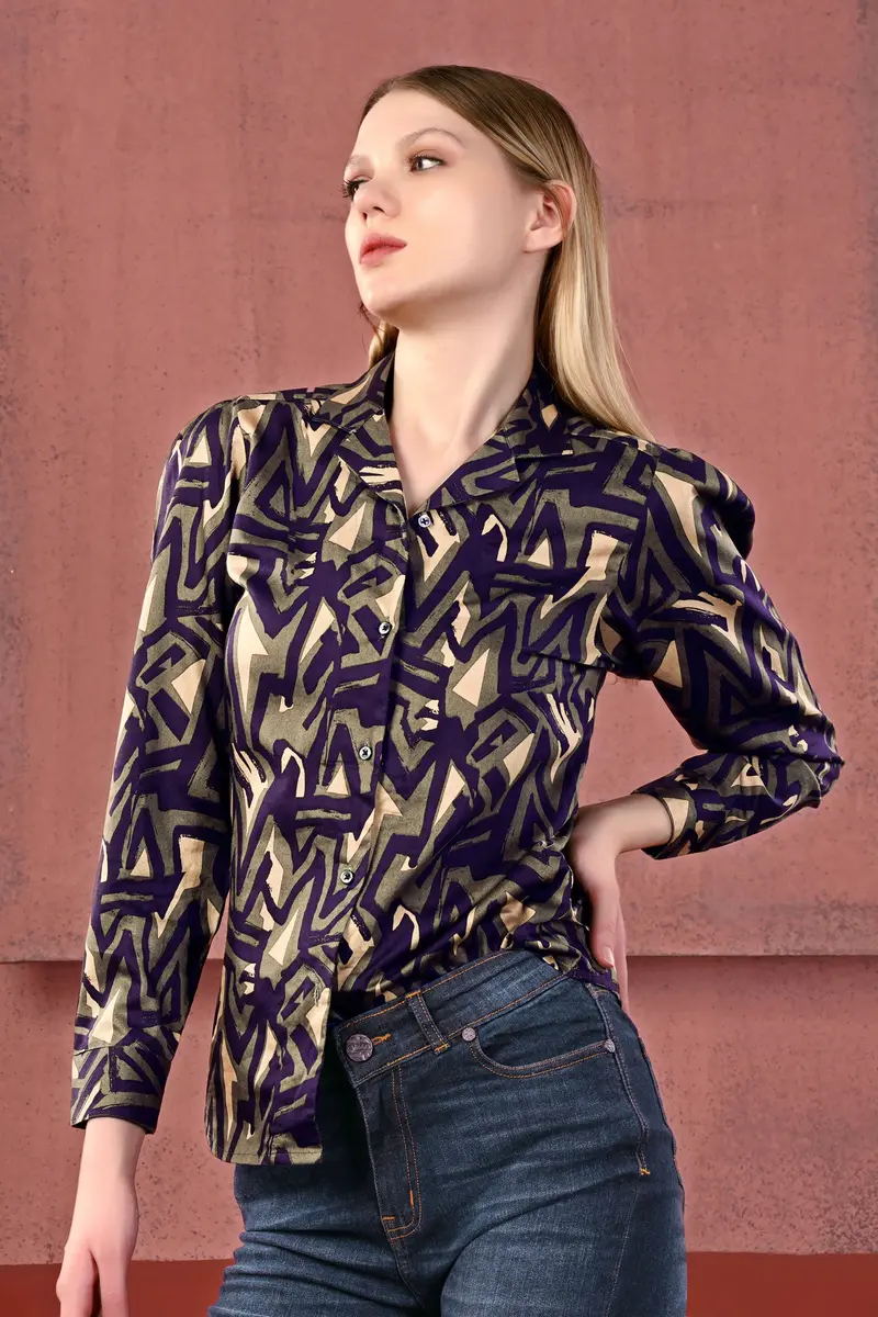 Makara Brown And Haiti Blue Abstract Printed Premium Cotton Shirt 2