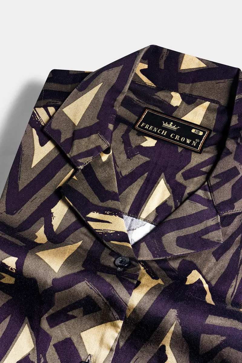 Makara Brown And Haiti Blue Abstract Printed Premium Cotton Shirt 4