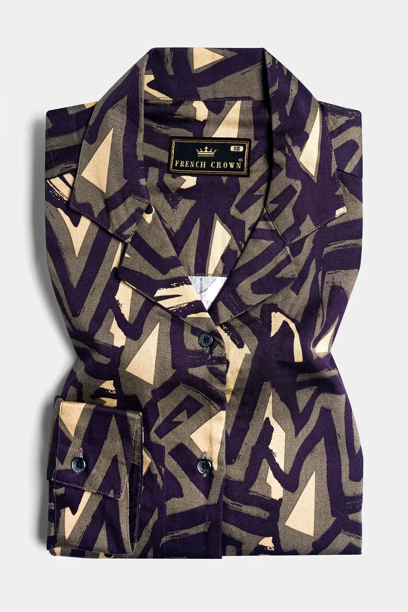 Makara Brown And Haiti Blue Abstract Printed Premium Cotton Shirt 5