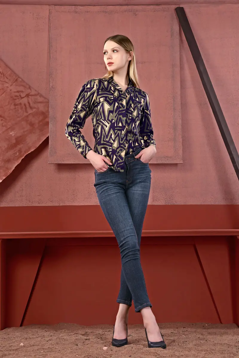 Makara Brown And Haiti Blue Abstract Printed Premium Cotton Shirt 6