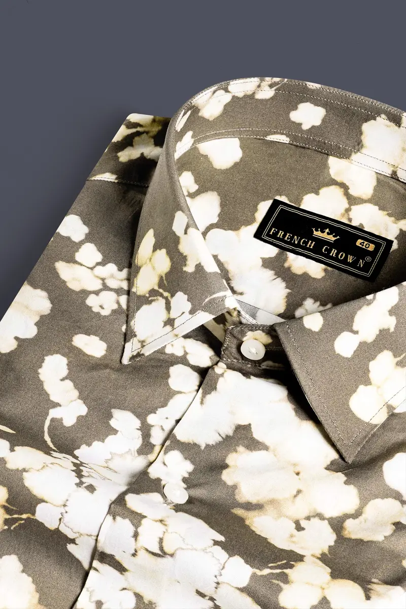 Makara Brown And White Ditsy Printed Premium Cotton Shirt 1