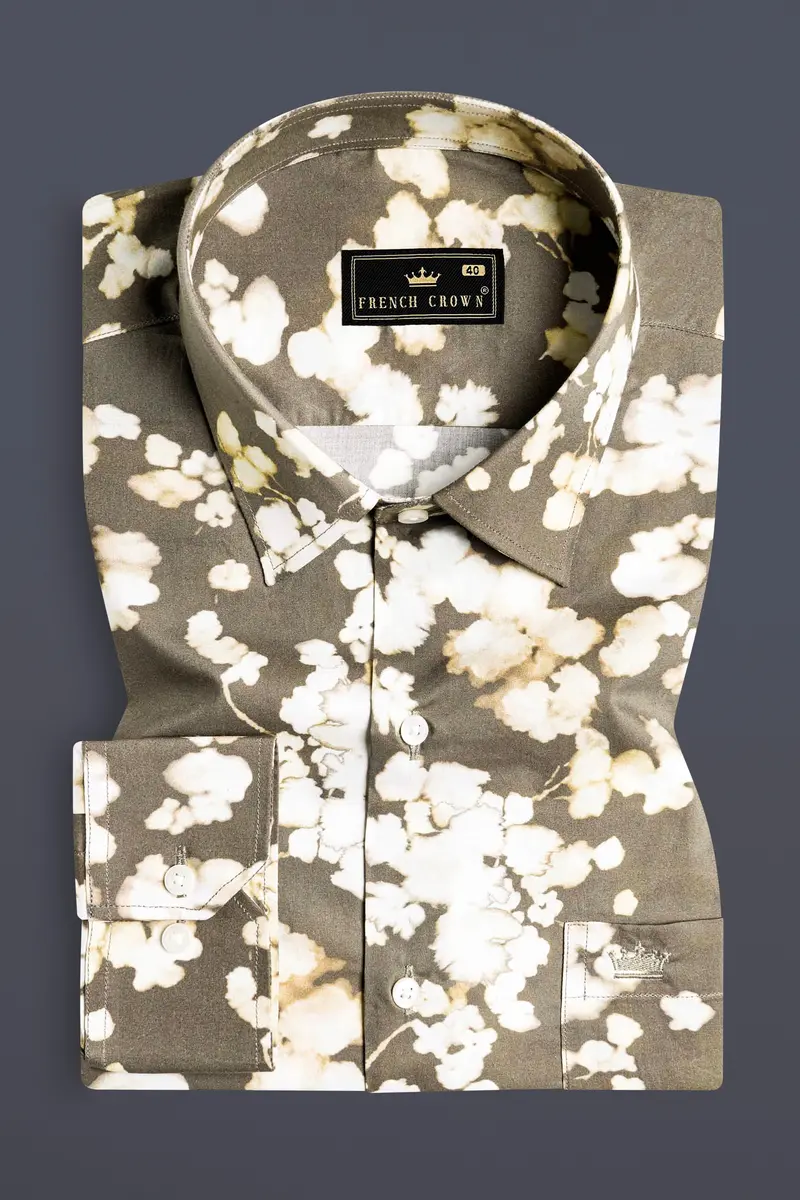 Makara Brown And White Ditsy Printed Premium Cotton Shirt 3