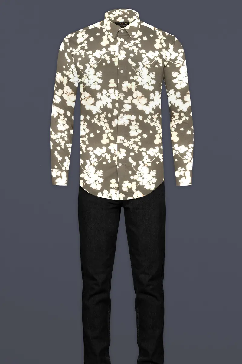 Makara Brown And White Ditsy Printed Premium Cotton Shirt 6