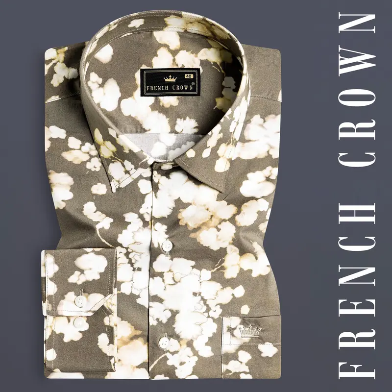 Makara Brown And White Ditsy Printed Premium Cotton Shirt 7