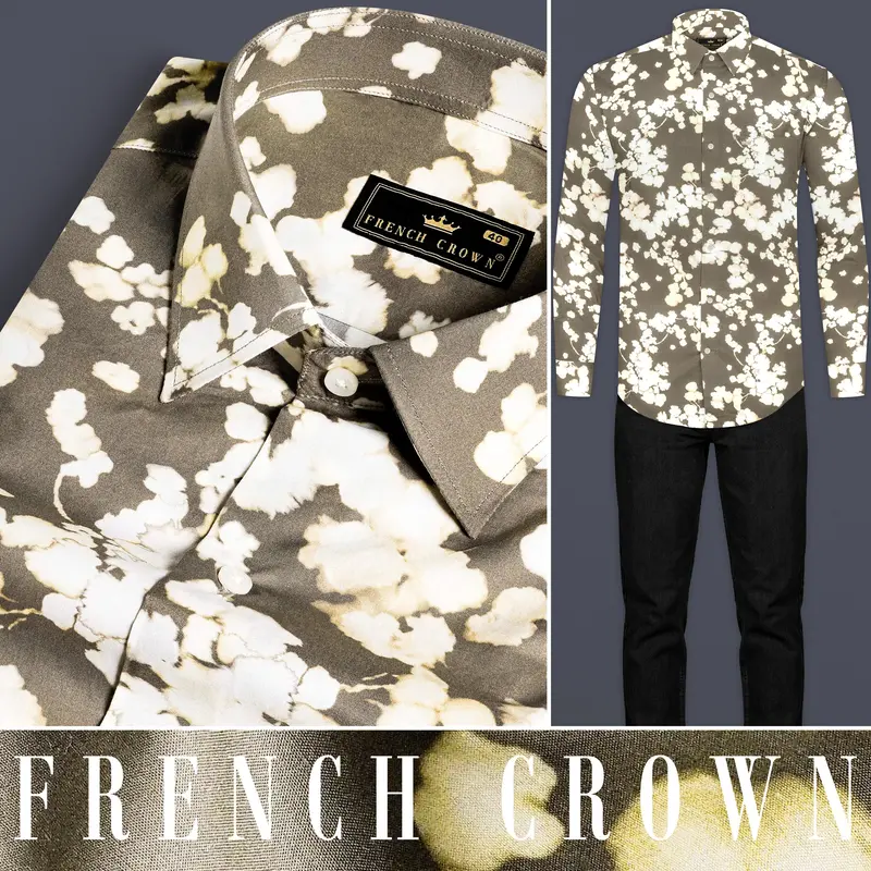 Makara Brown And White Ditsy Printed Premium Cotton Shirt 8
