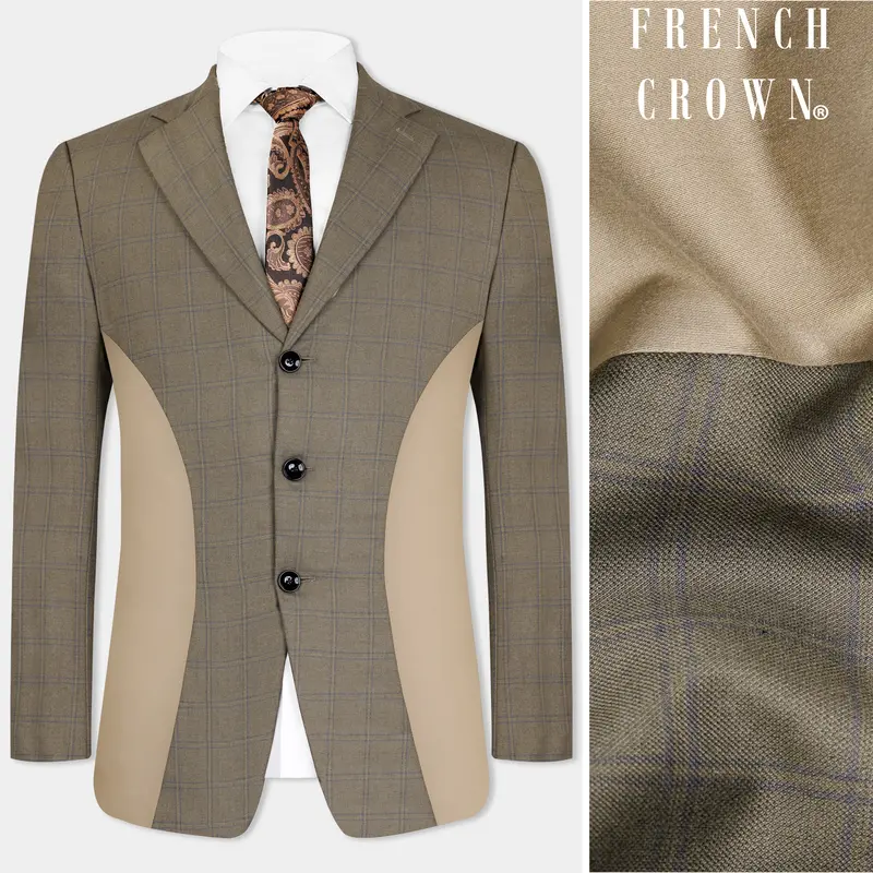 Makara Brown Checkered And Tortilla Brown Wool Rich Designer Blazer 1