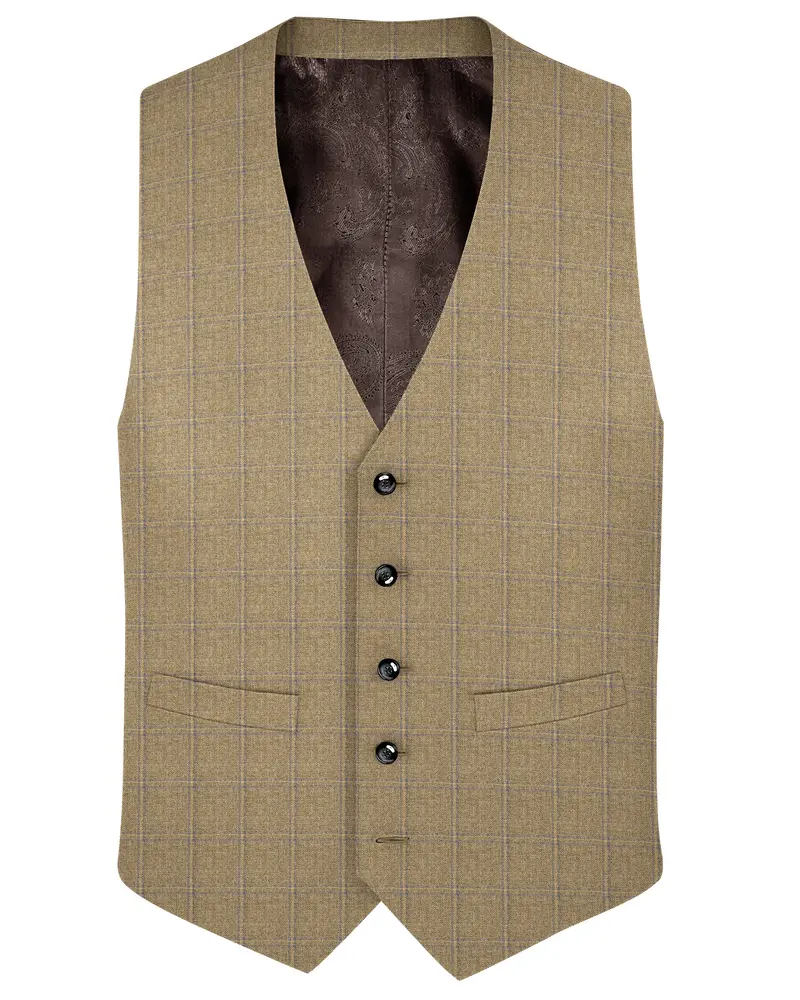 Makara Brown Checkered And Tortilla Brown Wool Rich Waistcoat 1