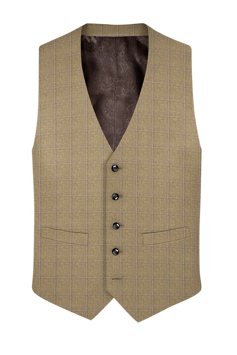Makara Brown Checkered And Tortilla Brown Wool Rich Waistcoat 2